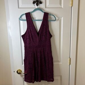 Free People Deep Purple Lace Sleeveless Mini Dress with pockets and Cut-Out Back
